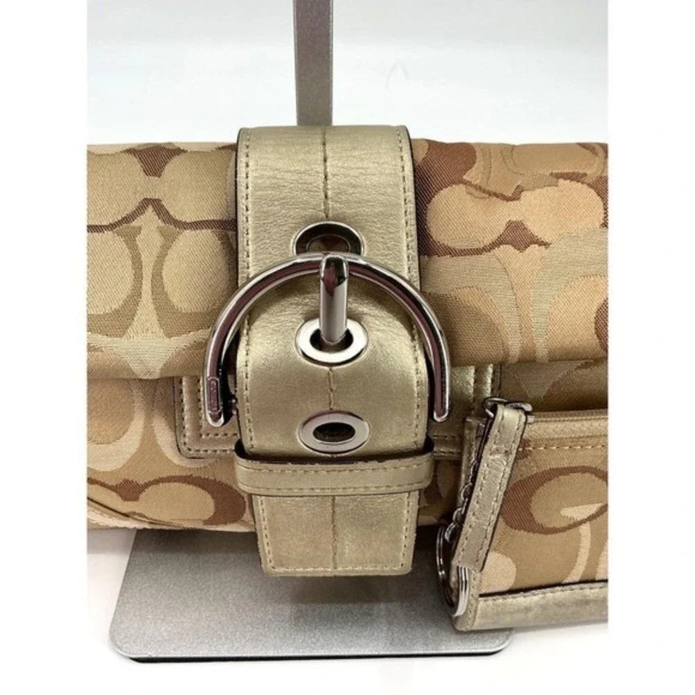 Coach Khaki Gold Signature Baguette Shoulder Bag &‎ Matching Wallet Set - Picture 3 of 13